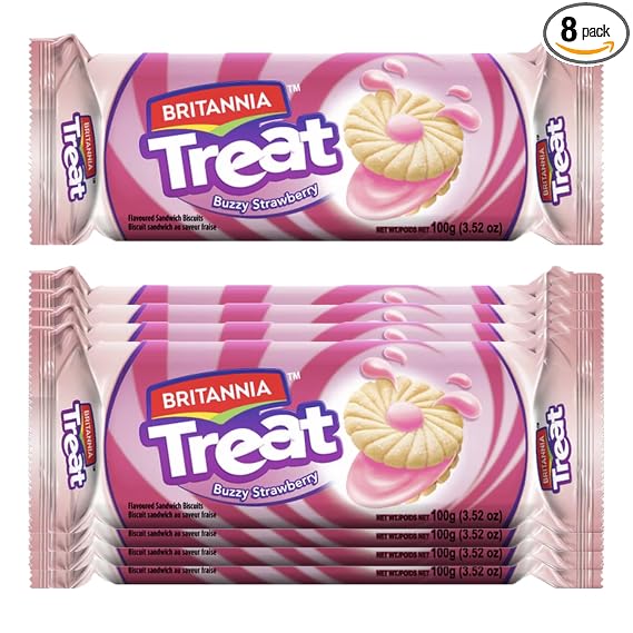 BRITANNIA TREAT SANDWICH BISCUITS STRAWBERRY